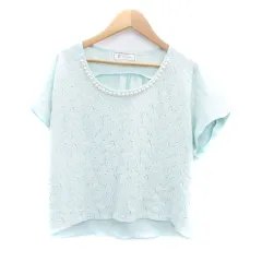 ロペピクニック ROPE Picnic ブラウス カットソー ラウンドネック 半袖 ロールアップ フェイクパール レース 切替 38 M ミントグリーン /HO38