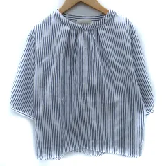 エニィスィス エニシス anySiS カットソー 七分袖 ラウンドネック ストライプ柄 2 白 ホワイト 青 ブルー /SM4