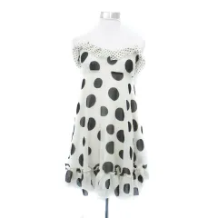 バービー Barbie キャミソールワンピース ミニ丈 ドット柄 S オフホワイト 黒 ブラック /HO5