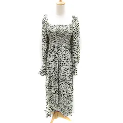 リーナクチュール Riina couture ワンピース ロング丈 マキシ丈 長袖 ダルメシアン柄 リボン オフホワイト 黒 ブラック /SY45