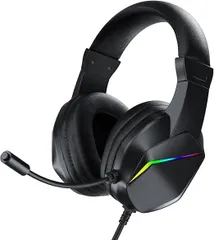 NABI_704 ゲーミングヘッドセット 有線 ヘッドセット マイク付き ノイズキャンセリング+高遮音設計 40mmドライバー ゲーミング RGBライト 軽量225g 3.5mmジャック サラウンドサウンド PC・PS5・PS4・Xbox・に対応 0412