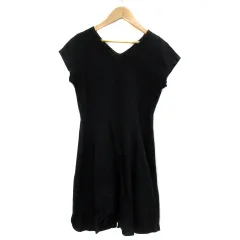 アダムエロペ Adam et Rope' ワンピース ひざ丈 半袖 Vネック 無地 フレア 38 M 黒 ブラック /YS21