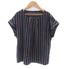 エニィスィス エニシス anySiS カットソー 半袖 ラウンドネック ストライプ柄 2 マルチカラー 紺 ネイビー 赤 レッド /SM21