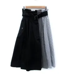 アクシーズファム axes femme フレアスカート ロング丈 ストライプ柄 レース 刺繍 ベルト付き M マルチカラー 黒 ブラック グレー /SM1