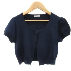 エフデ ef-de ニットボレロ カーディガン 半袖 ショート丈 ラウンドネック 前開き 9 紺 ネイビー /YS24