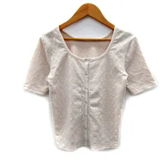 レイカズン Ray cassin カーディガン ミドル丈 半袖 Uネック 総柄 F ライトベージュ /SY48