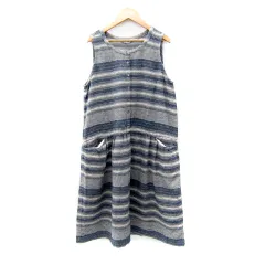 ニコアンド Niko and.. ワンピース ロング丈 ノースリーブ ラウンドネック ボーダー柄 ブルー アイボリー /SY6