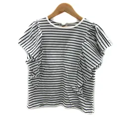 ロペピクニック ROPE Picnic カットソー 半袖 ラウンドネック ボーダー柄 フリル 38 M 白 ホワイト 黒 ブラック /YS22