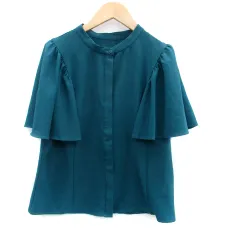 オペークドットクリップ OPAQUE.CLIP ブラウス シャツ バンドカラー 半袖 38 M 青緑 ブルーグリーン /HO6