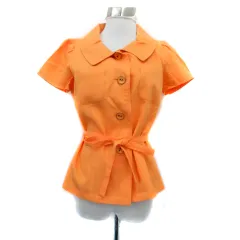 キャラオクルス CARA O CRUZ シャツ ブラウス ステンカラー 半袖 リボンベルト付き オレンジ /HO34