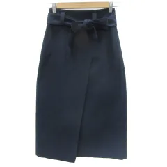 ザラ ベーシック ZARA BASIC フレアスカート ロング丈 リボン XS ネイビー 紺 /YM11