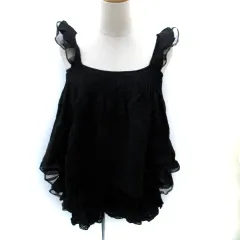 スナイデル SNIDEL オールインワン コンビネゾン ノースリーブ ショートパンツ 短パン フリル 刺繍 F 黒 ブラック /SM29