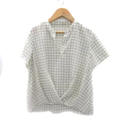 ニューヨーカー NEWYORKER ブラウス カットソー 半袖 スリットネック グラフチェック柄 9R オフホワイト 黒 ブラック /YK22