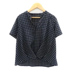 ニューヨーカー NEWYORKER ブラウス カットソー 半袖 スリットネック グラフチェック柄 9R 紺 ネイビー /YK17