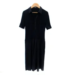 コムサ COMME CA ワンピース ひざ丈 半袖 スキッパーカラー リブ 切替 11 紺 ネイビー /SM27