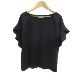 オペークドットクリップ OPAQUE.CLIP カットソー 半袖 ラウンドネック 無地 フリル 40 L 黒 ブラック /YS13