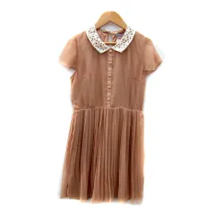 フリーズショップ Free's SHOP プリーツワンピース ミニ丈 半袖 襟付き M ライトブラウン /SY45