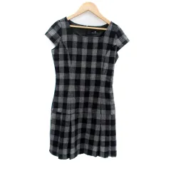 カールパークレーン KarL Park Lane ワンピース スクエアネック 半袖 ミニ丈 チェック柄 ウール 9号 M マルチカラー 黒 ブラック /HO19