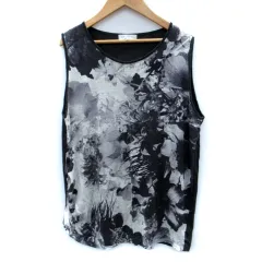 モガ MOGA カットソー ノースリーブ ラウンドネック 総柄 切替 13 XL 大きいサイズ チャコールグレー 白 ホワイト /SM39