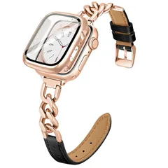 【新品】 [Sovio] 新しいクラシック対応Apple Watch バンド＆カバー セット42mm(Series 11/10)、ステンレス製カウボーイチェーン 耐衝撃互換アップルウォッチ バンド 革、全面保護対応Apple Watch ベルト チェーン、 0