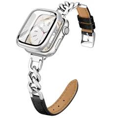 【新品】 [Sovio] 新しいクラシック対応Apple Watch バンド＆カバー セット40mm(Series SE3 2 1/6/5/4)、ステンレス製カウボーイチェーン 耐衝撃互換アップルウォッチ バンド 革、全面保護対応Apple Watch ベ 0