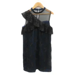 リリーブラウン Lily Brown パーティドレス ノースリーブワンピース ミニ丈 チュール 花柄刺繡 0 黒 ブラック 紺 ネイビー /YK28