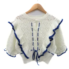 ダブルクローゼット w closet カーディガン ミドル丈 五分袖 透かし編み オフホワイト 青 ブルー /YK22