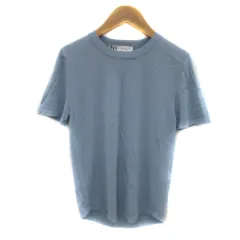 ザラ ZARA ニット カットソー 半袖 ラウンドネック 無地 M 水色 ライトブルー /YS21