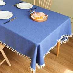 テーブルクロス 北欧 【布生地なのに水を弾く魔法の質感】 長方形 正方形 撥水 防水 お洒落 可愛い 140x140cm [ネイビー] [140x140]