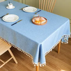 テーブルクロス 北欧 【布生地なのに水を弾く魔法の質感】 長方形 正方形 撥水 防水 お洒落 可愛い 140x140cm [ブルー] [140x140]