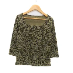 モガ MOGA カットソー スクエアネック 七分袖 総柄 2 M 茶色 ブラウン 黒 ブラック /HO25