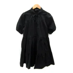 ザラ ZARA ティアードワンピース シャツワンピース ミニ丈 半袖 無地 M 黒 ブラック /SY48