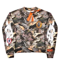 HERON PRESTON ヘロンプレストン CREWNECK OS CAMO FLAMING S 死神ワッペン オレンジ パッチ オリジナル 迷彩 カモフラージュ ショート丈 オーバーサイズ スウェット トレーナー ラグジュアリー ストリート ワークウエアのサムネイル