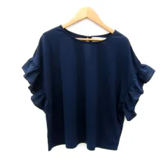 ロペピクニック ROPE Picnic カットソー 半袖 ラウンドネック 無地 フリル 38 M 紺 ネイビー /SY36