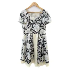 ウィルセレクション WILLSELECTION ワンピース 半袖 ミニ丈 ラウンドネック 総柄 M マルチカラー 黒 ブラック /MA4