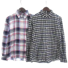 シップス SHIPS 2点セット チェックシャツ 長袖 ボタンダウン コットン 白 赤 茶 ブラウン ホワイト レッド M L