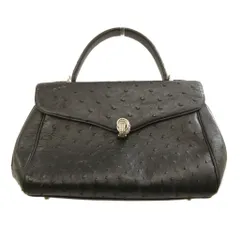 ACENDIA オーストリッチ ハンドバッグ レザー 本革 黒 ブラック ■GY99