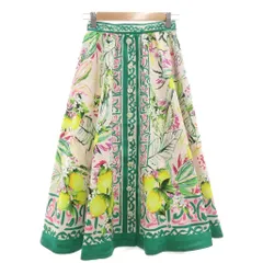 チェスティ Chesty フレアスカート 0 ボタニカル柄 ミモレ ロング ボタンデザイン 緑 グリーン 白 ホワイト /NU ■ECT