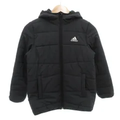 アディダス adidas YK WINTER パデット 中綿ジャケットフード ロゴプリント 140 黒 ブラック 白 ホワイト /GV