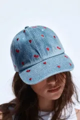 新品 ZARA ザラ ハート 刺繍 デニム キャップ 帽子