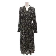 ナチュラルビューティーベーシック NATURAL BEAUTY BASIC 23AW ビオラブーケジョーゼットワンピース ドレス ロング 長袖 フレア 花柄 M 黒 ブラック /FF
