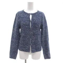 ナチュラルビューティー NATURAL BEAUTY ノーカラー ニットジャケット カーディガン ツイード調 リネン混 38 ブルー /UO