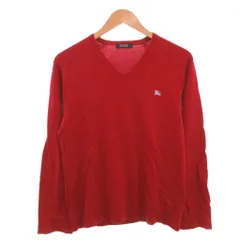 バーバリーブラックレーベル BURBERRY BLACK LABEL ニット セーター 長袖 Vネック ホースロゴ コットン 2 赤 レッド /FF