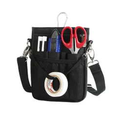 [CARRY ALL BEFORE ONE] 多機能 ウエストポーチ ナースポーチ ウエストバッグ 3way ショルダー マチ付き 文具バッグ 作業用 業務用 看護 介護 事務 ベルト付き 撥水 防傷 13ポケット オープンタイプ [ブラック] [SSサイズ]