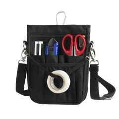 [CARRY ALL BEFORE ONE] 多機能 ウエストポーチ ナースポーチ ウエストバッグ 3way ショルダー マチ付き 文具バッグ 作業用 業務用 看護 介護 事務 ベルト付き 撥水 防傷 13ポケット オープンタイプ  [ブラック] [Sサイズ]