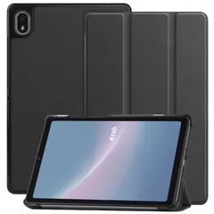 新品 【PCATEC】docomo dtab Compact d-52C 8.4inch 用レザーケース 三つ折 カバー 薄型 軽量型 スタンド機能 PUレザーケース (ブラック)