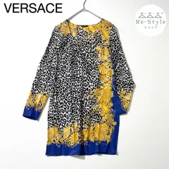 VERSACE ヴェルサーチ　ひざ丈ワンピース　チュニック　スカーフ柄　レオパード　シルク100%　サイズ38のサムネイル