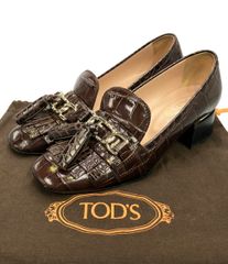 TOD'S トッズ スエードパンプス ゴールド金具 スクエアトゥ ローファー