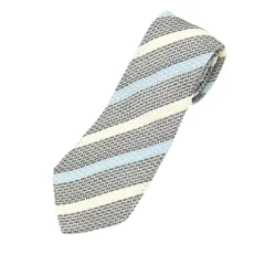 【中古】エストネーション ESTNATION シルクコットン ストライプ柄ネクタイ ネイビーxライトブルー【メンズ】のサムネイル