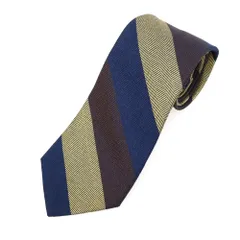 【中古】フェアファクス FAIRFAX シルク ヘリンボーン ストライプ柄ネクタイ ネイビーxブラウン【メンズ】